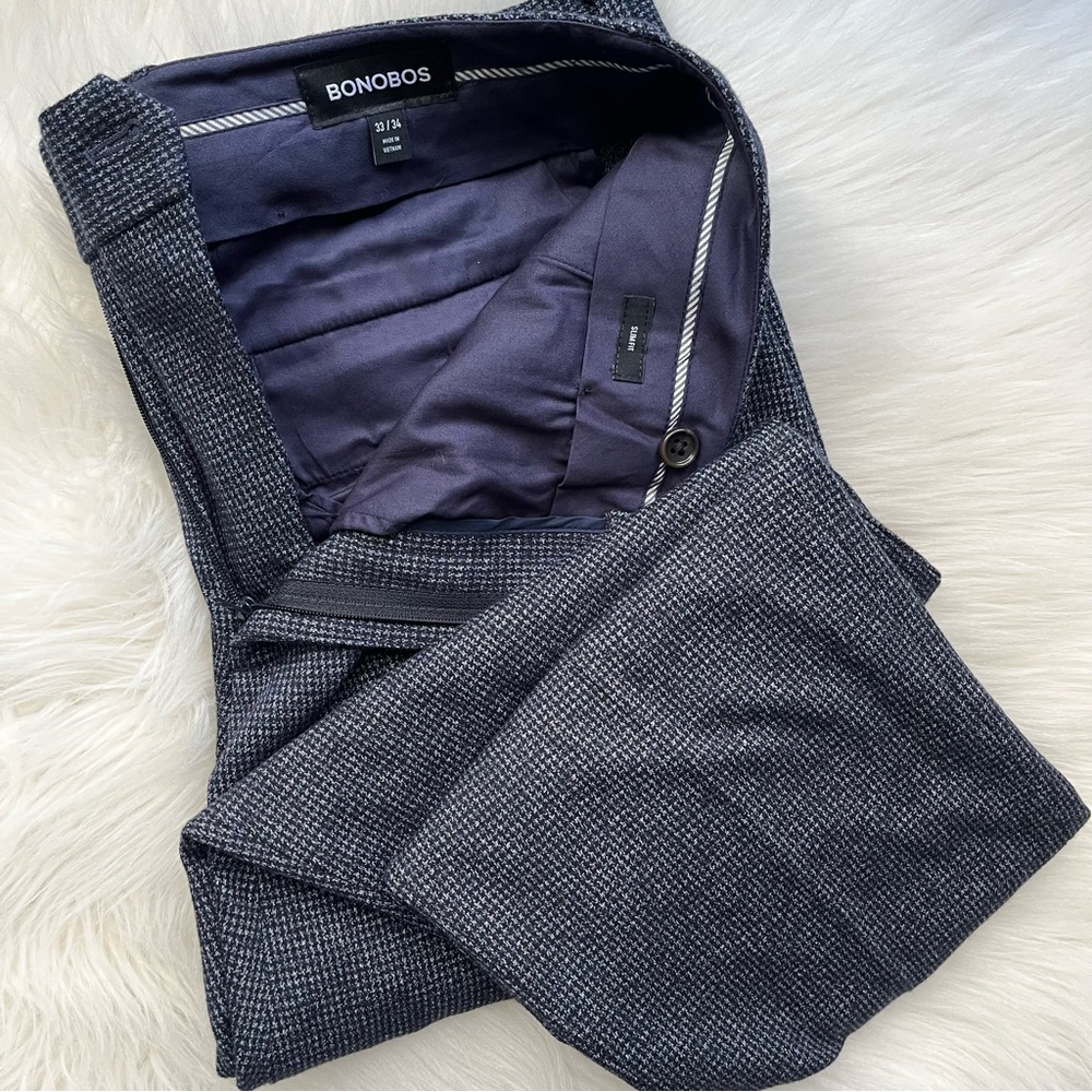 New Bonobos Men’s Stretch Cotton Blend Dress Pants Slim 33x34 33 34 Dark Navy